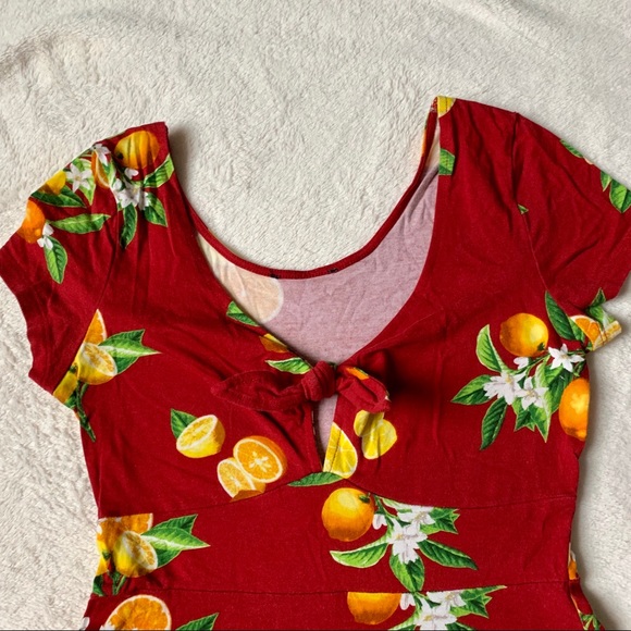 Forever 21 red lemon short sleeve skater dress S - Picture 5 of 7